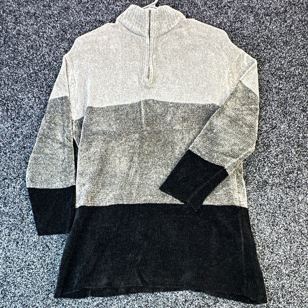 Jones New York Sport Women's Gray Black Striped 1/4 Zip Mock Neck Sweater S